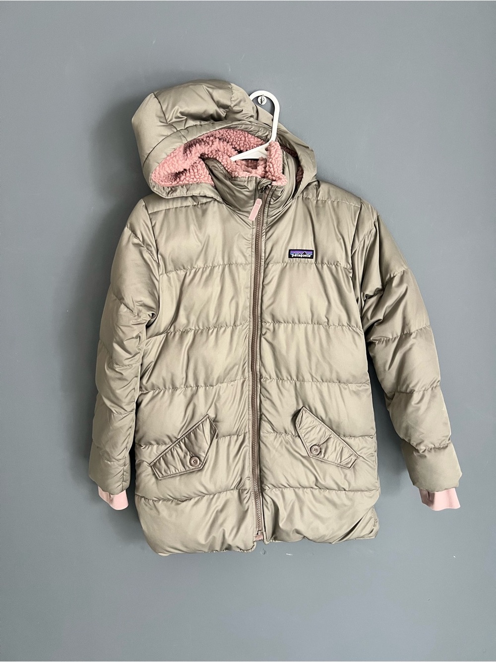 Patagonia Girl's Size L / 12 Down Parka Puffer Coat Hooded  Sherpa Lined Quilted